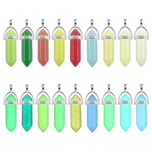 Berlocker Lysande sten Sexkantiga kolumn Chakra Healing Pendant Glow In Dark För Halsband Smycken Tillbehör Drop Delivery Fynd C Dhznv