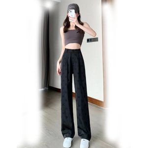 Pantaloni da donna di fascia alta firmati primaverili Moda casual Pantaloni larghi in seta di ghiaccio a vita alta Pantaloni dritti a vita alta Taglia asiatica di lusso S-4XL