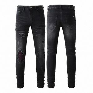 Мужские джинсы Stree Denim слезы Мужские роскошные дизайнерские джинсовые джинсы Мужские джинсовые джинсы Дизайнерские брюки для вышивки фиолетовые мужские одежда di_girl o8cn##