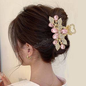 9 センチメートルファッションヘアピンクランプ女性のためのホワイトダイヤモンドヘアクリップ花ラインストーン葉髪爪ヘアアクセサリー