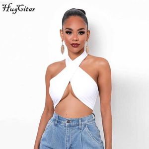 Urban Sexy Dresses Hugcitar 2021 Sleeveless Solid Bandage Backless Halter Sexy Tank Top Spring Summer Women Fashion Streetwear Lounge Wear Outfits L230711