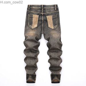 Męskie Jeansy Pantn Homme Jeans Męskie ubrania uliczne Tear Denim spodnie Prosty krój Męskie motocyklowe casualowe solidne rowerowe dziury Slim fit Z230711