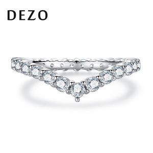 DEZO モアッサナイト結婚指輪女性のための V 字型フルパヴェ D カラーブリリアントラウンドエタニティリング本物の 925 スターリングシルバー