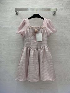 Classy Girl Clothe Summer Dresses For Woman Sweet And Lovely Camellia Flower Brooch Decoration Square Neck Bubble Sleeve Puffy Princess Dress Girls Birthday Dress