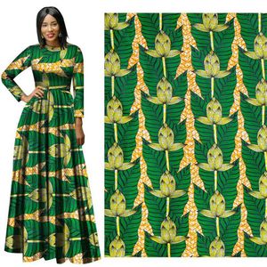 African Wax Print Fabric binta real Wax Fabric Ankara African Batik Breathable Cotton Green flower Fabric for dress suit190a