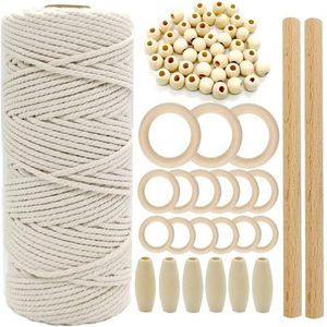 Yarn Wooden Craft Macrame Cord Natural Cotton Rope With Wood Stick Bead For Diy Teether Kit Wall Hanging #T2G291k