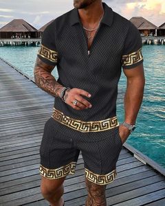 Mens Tracksuits Summer Men Polo Shirts Shorts Set High Quality Casual Tracksude 2 Piece Suits 3D Print Lapel Social Tshirt Luxury Man Clothing 230710
