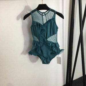 23ss Damen-Badebekleidung Damen-Bikini-Designer-Badeanzug-Bikini-Badebekleidung sexy Wellenpunkt-Perspektive-Mesh-Spleißen-Taillenrüsche Einteiliger Badeanzug-Frauenkleidung