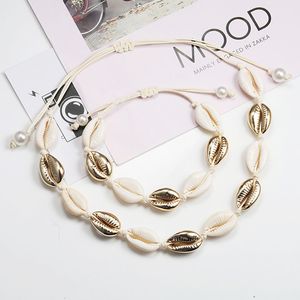 Strands Strings Shell Necklace Bracelet Bohemia Nature Seashell Cowrie Charm Necklaces For Women Choker Rope Chain Bracelets Summer Jewelry Gift 230710
