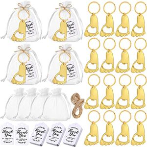 50pcs baby footprint apribottiglie apribottiglie baby shower party con sacchetto di stoffa organico ed etichetta souvenir baby shower party