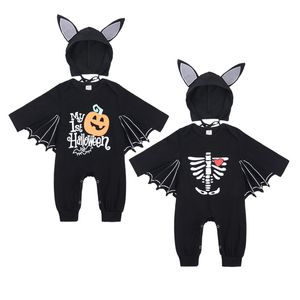 Roupas infantis de Halloween Macacão infantil letra abóbora estilo morcego macacão infantil de engatinhar