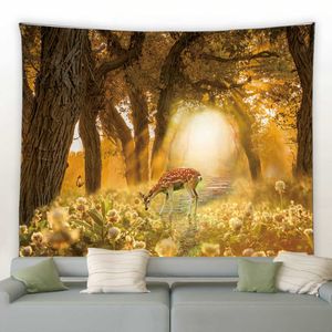 Gobeliny domowe dekoracja jesienna leśne dzikie zwierzęta jeleń natura krajobraz tło ściana wisząca koc gobelin 230x180cm