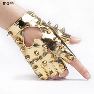 Five Fingers Gloves Idopy Men's Women's Rivet Faux Leather Glove Multi Colors Dancing Rock And Roll Jazz Cosplay Party Studded Glove 230711