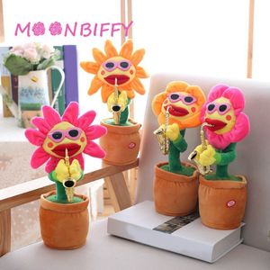 Bonecas de pelúcia brinquedos infantis cantando e dançando cacto flor de sol brinquedo simulação girassol tocando saxofone presente flores fofas 230710