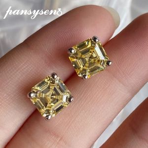 Stud PANSYSEN Luxo Sólido 925 Prata Quadrada Asscher Corte Citrino Pedra Preciosa Brincos de Orelha de Aniversário Feminino Jóias Presentes Atacado 230710