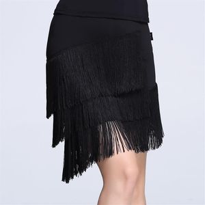 Meninas adultas Vestido de dança latina Preto Vermelho salsa tango Cha cha Salão de baile Competição Prática irregular Tassel Dance Ski255m