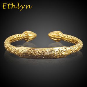 Bangle Ethlyn African Real man jewelry accessories Gold Color dragon Opening embossing gold bracelets bangles for fatherman gift B41B 230710