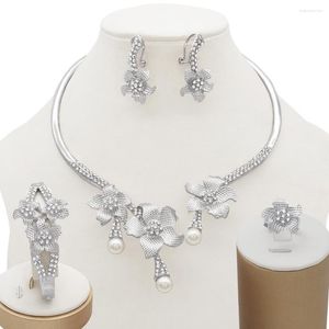 Halskette-Ohrringe-Set, exquisiter Dubai-Schmuck, luxuriöser Damenschmuck, nigerianische Hochzeit, afrikanische Perlen, Silberschmuck-Sets, Kostümdesign