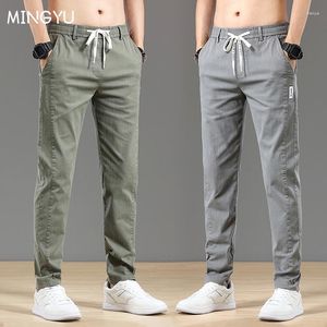 Calça Masculina Primavera Verão Cottom Moda Clássico Cordão Cintura Elástica Jogging Fino Elástico Casual Cinza Cargo Calças Masculino