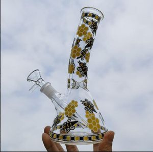 Beaker base Dab Rigs Yellow Glass Bee Water Bongs Hookahs Smoke Glass Pipe Downstem Perc With 14mm bowl