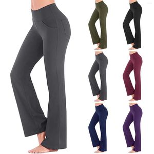 Women's Pants Solid Color Micro Lah Wide Leg Printed Yoga For Women Bell Bottom Cotton Fold Over