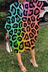 カジュアルドレス夏のセクシーなヒョウドレス長袖パーティーイブニング女性のファッションルーズアフリカマックス特大サンドレスガール