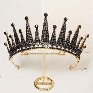 Headpieces Vintage Black Rhinestone Crown Antik Guld Tiaror Och Kronor För Kvinnor Håraccessoarer Festsmycken Bal Headpiece Present