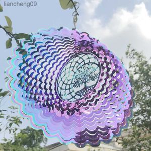 Tree of Life Wind Spinner Catcher 3D Rotating Pendant Flowing-Light Effect Mirror Reflection Design Garden Outdoor Hanging Decor L230620