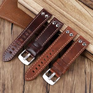 Watch Bands Double Row Hole Leather Straps 20mm 22mm High Quality Genuine Rivets Watchband Men Replacement Strap Bracelet