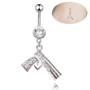 Navel Bell Knappringar Y Gun Shape Wasit Magdans Kristall Kroppssmycken Rostfritt stål Strass Piercing Dangle För Kvinnor Dr Dh4Tp