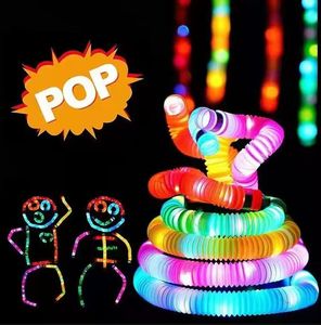 DIY Luminous Pop Tubes Led Fluorescente Cor Retrátil Tubo de Plástico Crianças Brinquedos Sensoriais Adultos Criança Alívio do Estresse Squeeze Toy SN6234