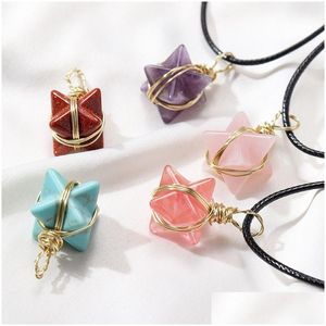 Pendant Necklaces Natural Stone Wire Winding Merkabah Hexagram Necklace Crystal Quartz Star For Women Jewelry Gift Drop Delivery Pend Dh9On