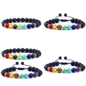 Braccialetti con ciondoli 8Mm Pietra lavica nera 7 Chakra Perline Fai da te Aromaterapia Diffusore di oli essenziali Bracciale Stretch Yoga Gioielli Drop Delive Dh6Hl