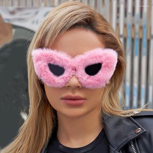 Óculos de sol de pelúcia inverno moda feminina olho de gato Tiktok Gafas De Sol Vintage Para Mujer Lentes