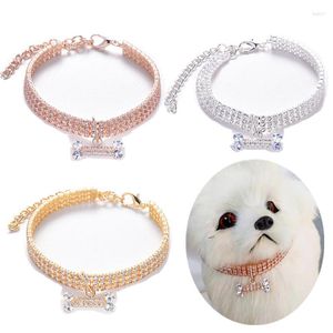 Collari per cani Collare per gatti con osso carino Collana con intarsio di strass Accessori per gioielli elastici di colore misto per animali domestici