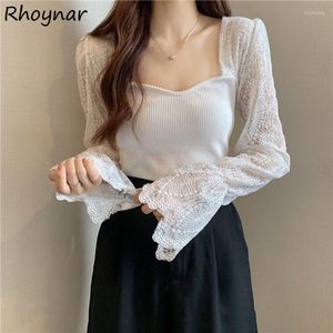 Kadın bluzları kadın kare yaka patchwork seksi tasarım tam kollu bahar ihale Kore moda vintage kız hipster blusas