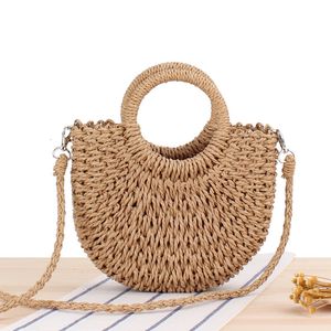 Torby wieczorowe Summer Damskie ręcznie tkaninowe słomkowe słomkowe duże pojemność torba na ramię plażowa żeńska solidna swobodna torba okrągła torby crossbody 230710