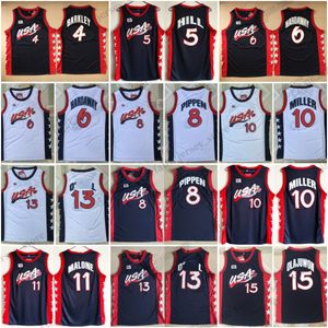 1996 Retro baskettröjor 15 Olajuwon 4 Barkley 5 Hill 11 Malone 8 Pippen 6 Hardaway Stitched Jersey Men XS-2XL