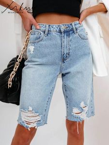 Damen Jeans Sommer Ripped Shorts 2023 Stretch Capris Denim Hosen Skinny Woman Jean Für