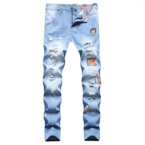 Jeans för män Mode Streetwear Herr Rippad Casual Britain Style Man Jeansbyxor Herrmärke Klassisk Stretch Slim Pencil Byxa Blå