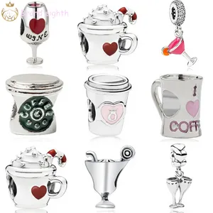 Per pandora charms in argento sterling perline ciondola fascino vino tazza di caffè perlina