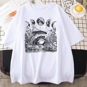 Spodnie urocze cottagecore estetyczna żaba grzyb księżyc wiedźmy menu mężczyzn Crewneck bawełniany letni jezdny tee ubrania