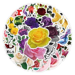 50Pcs Colorful Roses Stickers Waterproof Vinyl Stickers for Luggage Water Bottle Laptop Car Planner Scrapbooking Phone Mac Wardrobe Door Wall Decals