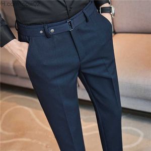 Calças masculinas boutique ultrafino conjunto de roupas formais masculinas conjunto de cinto estilo britânico decoração de negócios casual calças 36 Z230713