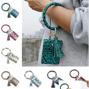 Chaveiros Pulseira Círculo Pulseiras Carteira Bolsas Moedas Borlas Chaveiro Porta Cartão Bolsa Feminina Leopardo Pulseiras De Couro Pu Corrente Zero Dh1Ea