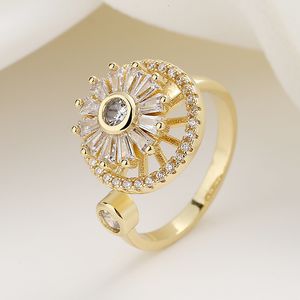 Wedding Rings Fashion Crystal Fidget Anti Stress Anxiety Luxury Rotable Sunflower for Women Spinner Jewelry Gift 230710