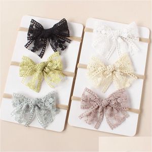 Hair Accessories Cute Baby Nylon Bow Elastic Band Lace Embroidery Flower Knotted Hairbands Turban Headwrap Girls Kids Drop Delivery Dhnd3