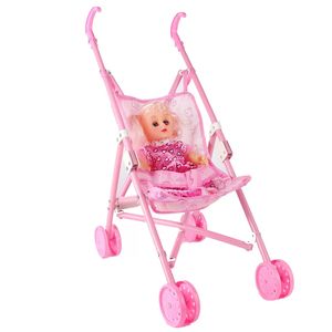 27 cm Figure Kawaii Items Simulation Doll Trolley Funny Girl Toy Children Hand Push The Doll Stroller Birthday Christmas Present