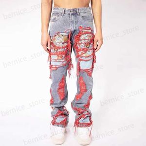 Męskie dżinsy Hip Hop zniszcz szczotkowane haftowane workowate dżinsy dorywczo proste nogawki spodnie dżinsowe dla mężczyzn Z230712