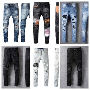 Designer jeans mens jeans de alta qualidade moda tecnologia jeans designer de luxo denim pant angustiado rasgado preto azul jean magro ajuste